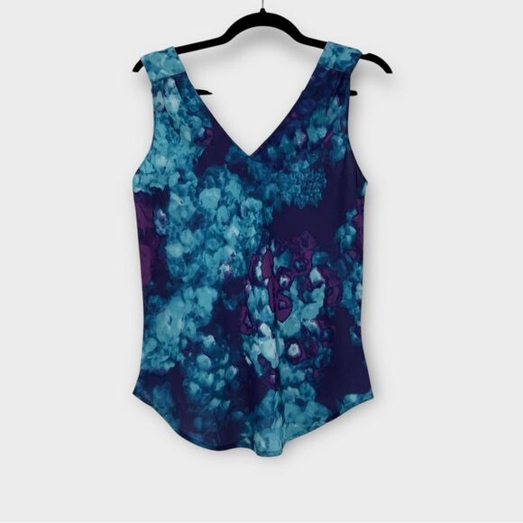 Calvin Klein V-neck Sleeveless Blouse in Multi-Color Watercolor Print Women’s XS - Picture 5 of 9